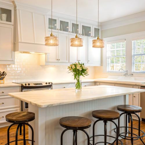 Image of Glass Pendant Lights Kitchen Island,Amber Pendant Lighting Fixtures,Modern Adjustable Hight Chandelier Farmhouse Hanging Ceiling Lighting for Dining Room Hallway,Bedroom Foyer 1 Pack