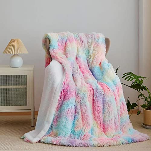 Wajade Couverture en fausse Cachemire fourrure en peluche, grande couvertures Couleur pour canapé et lit, couverture super douce à poils longs, épaisse, élégante, confortable et moelleuse, 160 x 200cm