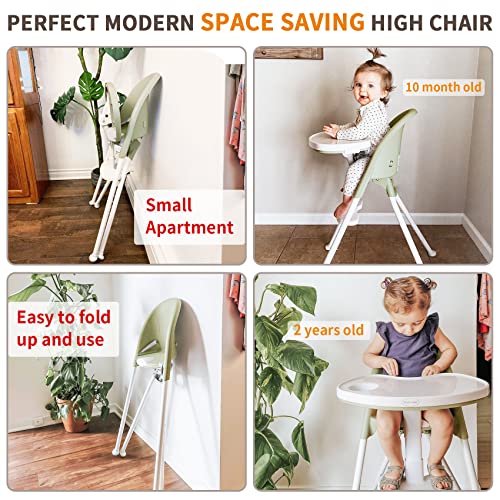 Image of High Chair Folding,One Click fold,Save Space, Detachable Double Tray, Infant Chair, Car Traveling, 3 in 1 Convertible, 3-Point Harness, Adjustable Footrest, Non-Slip Feet, Adjustable Legs