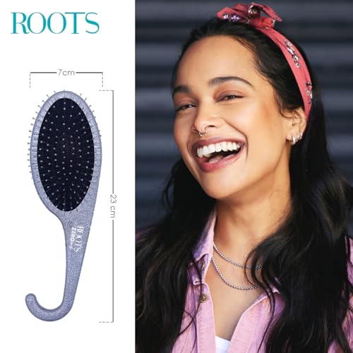 Image of ROOTS Zero Tangle Grey Hair Brush | Brush with Hook for Hanging in Shower | Damage-Free Detangling on Sensitive /Wet /Dry Hair | For Men & Women | Length - 9 Inch, Model No - RZTU-SG