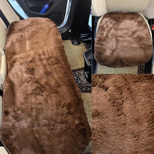 Image of Premium 3Pcs Car Seat Cover /Pad /Cushions | Luxury & Soft Rabbit Fur Cover | Fluffy Plush Vehicle Protector Pad with Non-Slip Backing | Universal Fit for Most Vehicles | Colour: Coffee