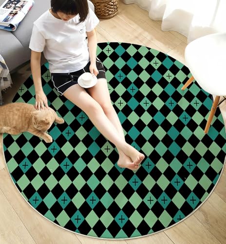 Tapis rond vert 120cm salon chambre déco géométrique imprimé