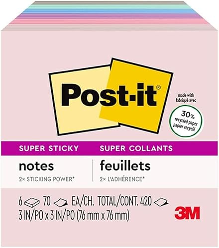 Miniatura 8 de Post-it Notas súper adhesivas, 3 x 3 pulgadas, colección Wanderlust, 70 hojasbloc, 6 blocs por paquete (6546SSNRP)