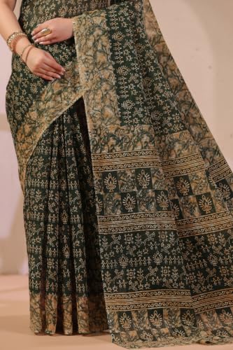 Image of TAMAIRA FASHION Mulmul Pure Cotton Saree For Woman Warli Batik Printed |Office Wear Daily Wear Sarees For Women Without Blouse Piece(Available in 11 Colours)