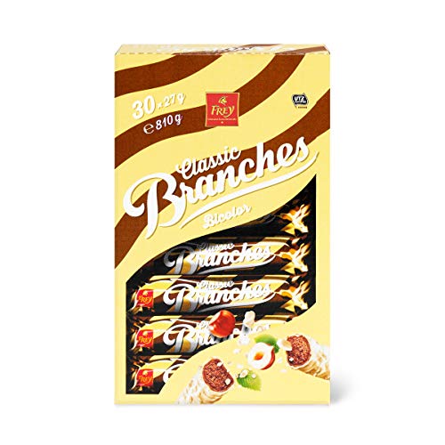 Frey 30 Branches Bicolores - Barre de chocolat - Présentoir de 30 barres de chocolat blanc et au lait fourrées à la crème aux noisettes - Fabriqué en Suisse - Lot de 30 Snacks - Certifié UTZ Cover