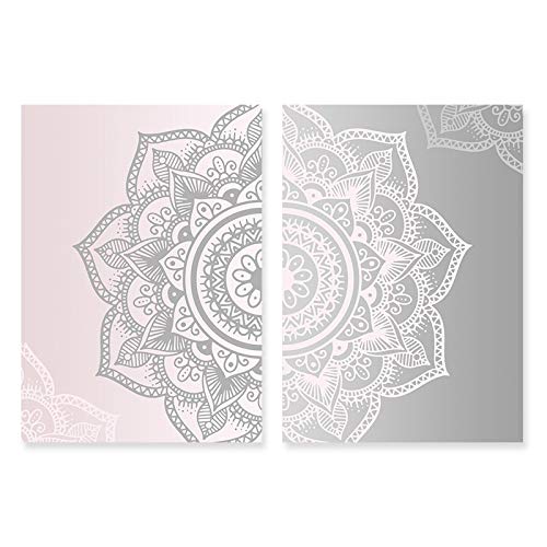 Peinture d'impression abstraite rose gris lot de 2 toiles mandalas élégantes pour mur d'art