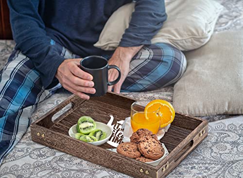It's Tea Time - Rectangle Wooden Coffee Serving Tray With Handles, Funny Rustic Farmhouse Foods Tray Coffee Table Tray Home Kitchen Decorative For Christmas Birthday Tea Lovers Gifts #TOP3