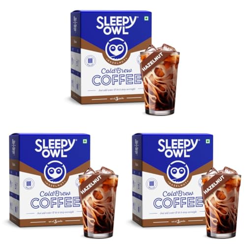 Image of Sleepy Owl Hazelnut Cold Brew Coffee Bags | Set of 15 Packs - Makes 15 Cups | Easy 3 Step Overnight Brew - No Equipment Needed | Medium Roast | 100% Arabica | Directly Sourced From Chikmagalur