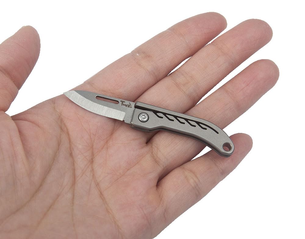 Mini coltello tascabile pieghevole, coltello EDC piccolo pacchetto, lama in acciaio inox da 1,1 pollici, manico in titanio, ultra compatto e leggero