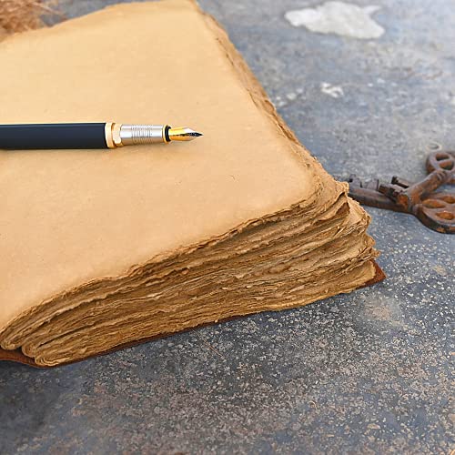 Vintage Leather Journal - Deckle Edge Rustic Paper - Best Leatherbound Pages Book Of Shadows, Grimoire, Junk Journal, Fantasy Medieval Gifts, Antique Calligraphy (Rustic Dark Brown, 12"X9" (A4)) #TOP4