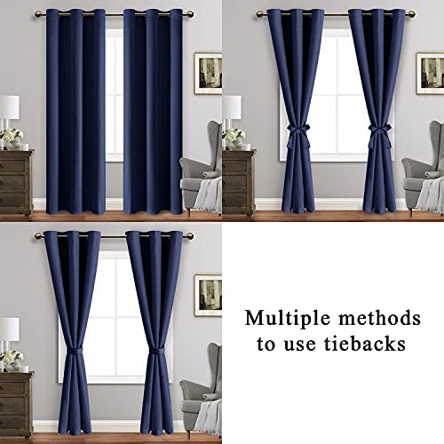 Jiuzhen Blackout Curtains With Tiebacks - Thermal Insulated, Light Blocking And Noise Reducing Grommet Curtain Drapes For Bedroom And Living Room, Set Of 2 Panels, 42 X 84 Inches Long, Navy Blue #TOP4