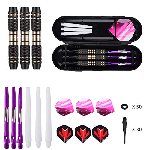 Soft tip Darts Set 18 Gram - Professional Darts Plastic Tip with Brass Barrel + 50 Rubber o-Rings + Purple Aluminum Shafts + 6 Pattern Flights + 30 Tips for Electronic Dartboard