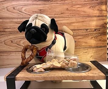 NEOINDIA Pets Feeder for Dog Cat, Stainless Steel Food and Water Bowls with Wooden top and Wrought Iron Stand [Size 17X7INCH Black]