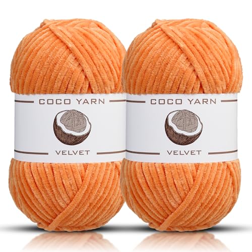 Velvet Yarn for Crocheting – CocoYarn - Chenille Chunky Yarn for Hand Knitting, Fluffy Soft Plush Amigurum Bulky Baby Blanket Yarn for Crochet 100g (2, Dry Orange-16)
