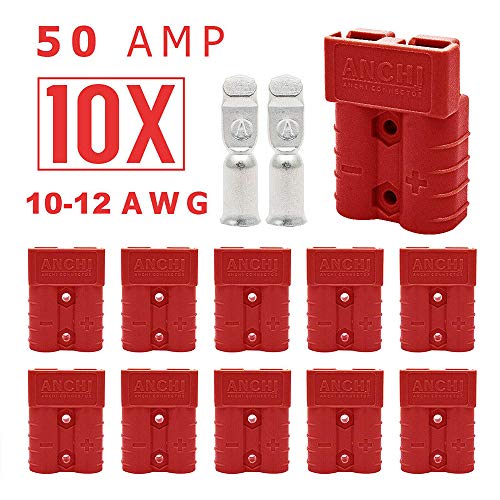 SUNWAN Conector de batería, Conector de conexión Anderson 10-12 AMG 50 AMP 600 V - Terminal de cable - Arranque de salto - 10 piezas (rojo)