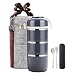 YBOBK HOME Bento Lunch Box Leakproof Stainless Steel Stackable Lunch Box with Bag and Reusable Flatware Set Thermal Food Storage Container for Healthy On-the-Go Meal and Snack Packing (3-Tier, Gray)