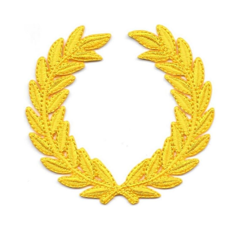 Bright Yellow Olive Laurel Wreath 3" W Embroidered Patch Cute Embroidered Iron on Patches, DIY Embroidery Applique Patch for Clothing, Backpack, Jacket, Shoes, Iron On Sew On Sticker