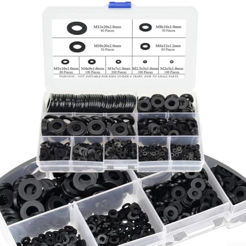 800pcs Nylon Washers Set in 9 Sizes, for Household Appliances and Circuit Board Applications