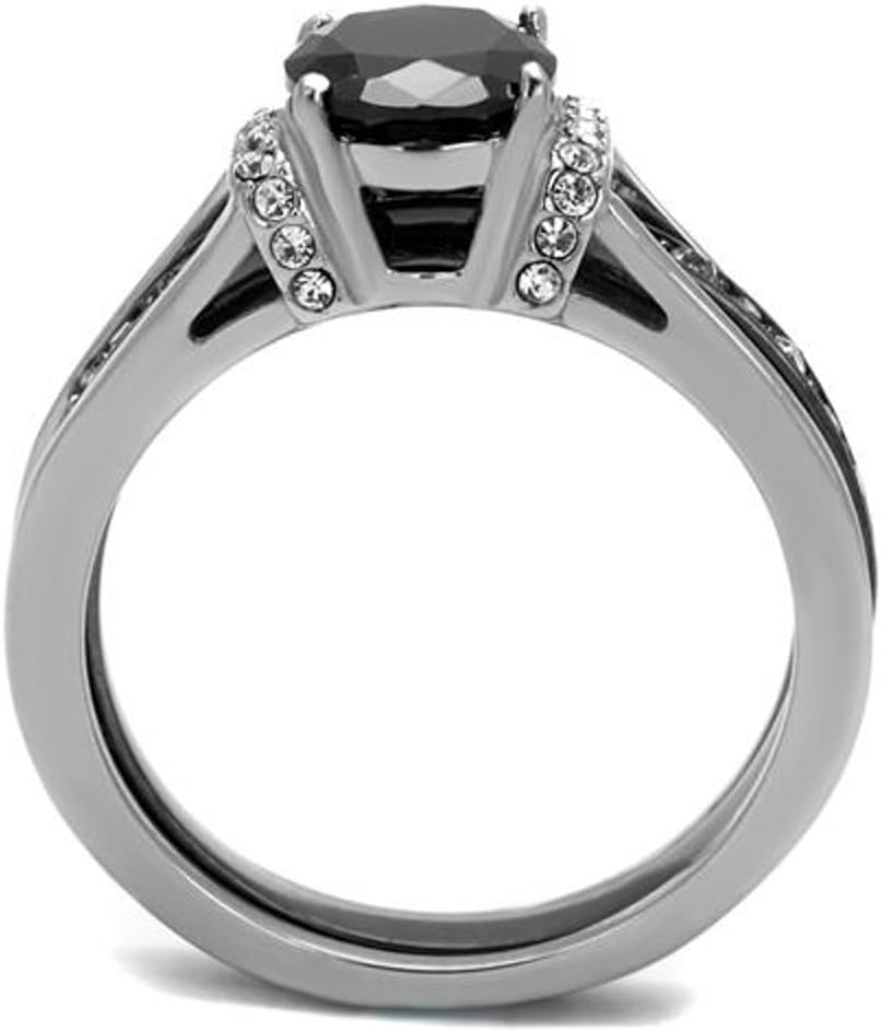 Marimor Jewelry 2.12 Carat Oval Cut Black Cubic Zirconia Two Toned Ion Plated Stainless Steel Wedding Ring Set