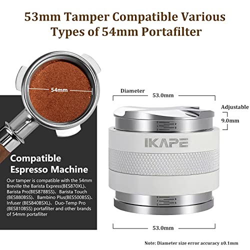 Ikape Coffee Products, 53Mm Coffee Distributor & Hand Tamper, Adjustable Depth Espresso Distributor Fits All 53Mm Espresso Portafilter, Compatible With 54Mm Breville Bottomless Portafilter (White) #TOP1
