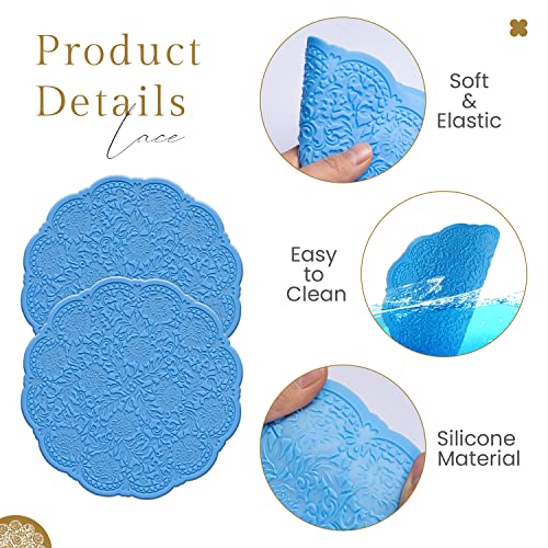 Fvvmeed 2 Pieces Cake Decorating Stencil Round Lace Silicone Mold Beautiful Flower Lace Fondant Wedding Spray Floral Molds Sugar Sieve Template Dessert Top Molding Decor Icing Pad Pastry Baking Tool #TOP4