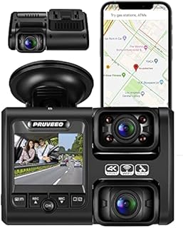 PRUVEEO Dash Cam, Front and Inside 1080P Dual FHD, Single-Channel 2160P, Built-in GPS WiFi, 24H Parking Monitor, 2 Inch LCD Camera, 512 Gb Max, G-Sensor, Infrared Night Vision for Cars and Taxi
