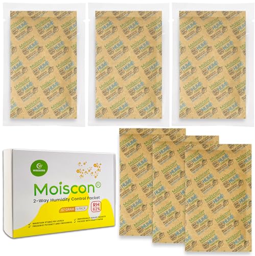 Wisesorb 62% Two-Way Humidity Control Packs, 67 Gram 5 Pack for Storing 1 lb, Size 67 Moisture Control Packets Individually Wrapped, Humidifier Packs for Storage Containers