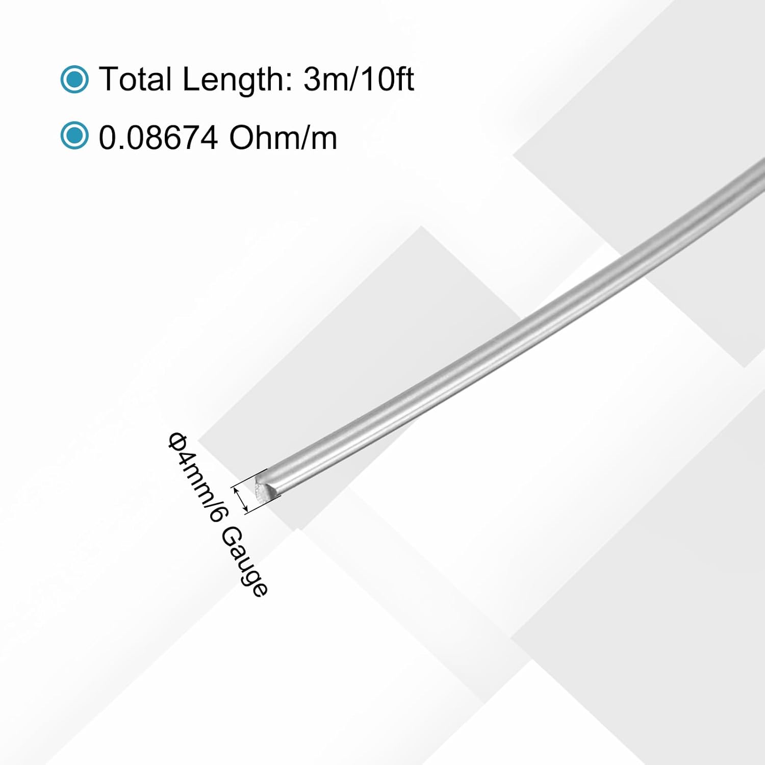MECCANIXITY 6 Gauge/4 mm Nichrome 80 Cr20Ni80 Heating Resistance Wire 10ft High Temperature for Electronic Components Repairing, Silver Tone