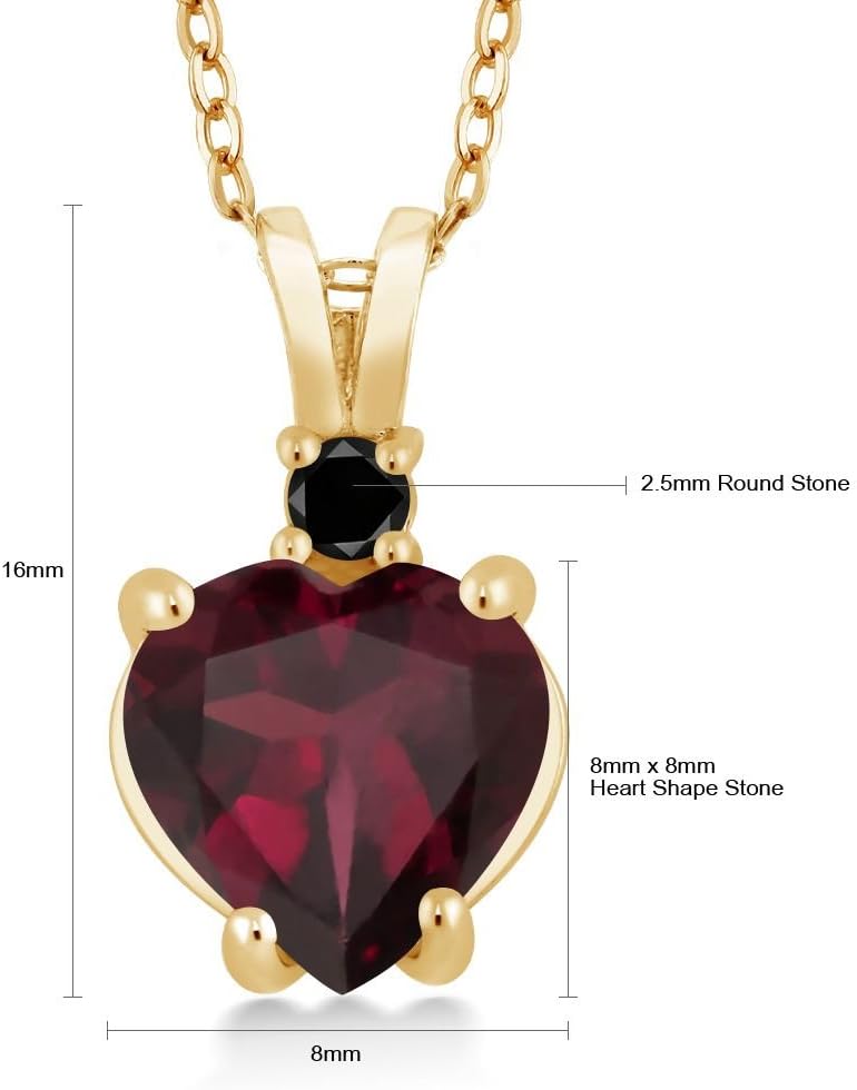 Gem Stone King 2.07 Ct Heart Shape Red Rhodolite Garnet Black Diamond 14K Yellow Gold Pendant - Image 4