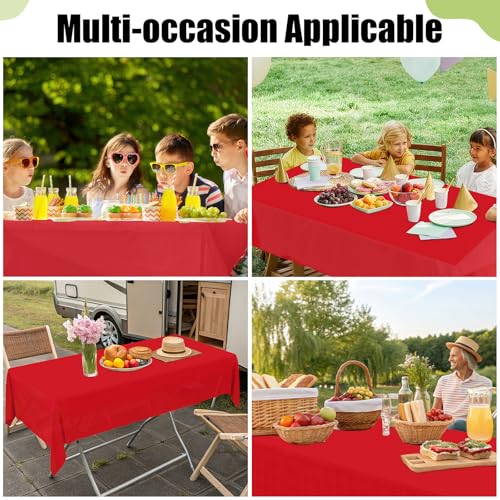 Image of Smiry Disposable Table Cloth 3 Pack, 54 x 108 Inch Waterproof Plastic Tablecloth, Decorative Rectangle Table Covers for Party, Birthday, Picnic, Red