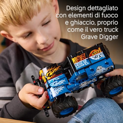 Technic Monster Jam Grave Digger Fuoco e Ghiaccio - Camion Giocattolo Pull-Back - Veicolo da Corsa con Dettagli Autentici - Regalo di Compleanno per Bambini, Bambine e Fan da 7 Anni in su - 42219 - Lego - Immagine 4