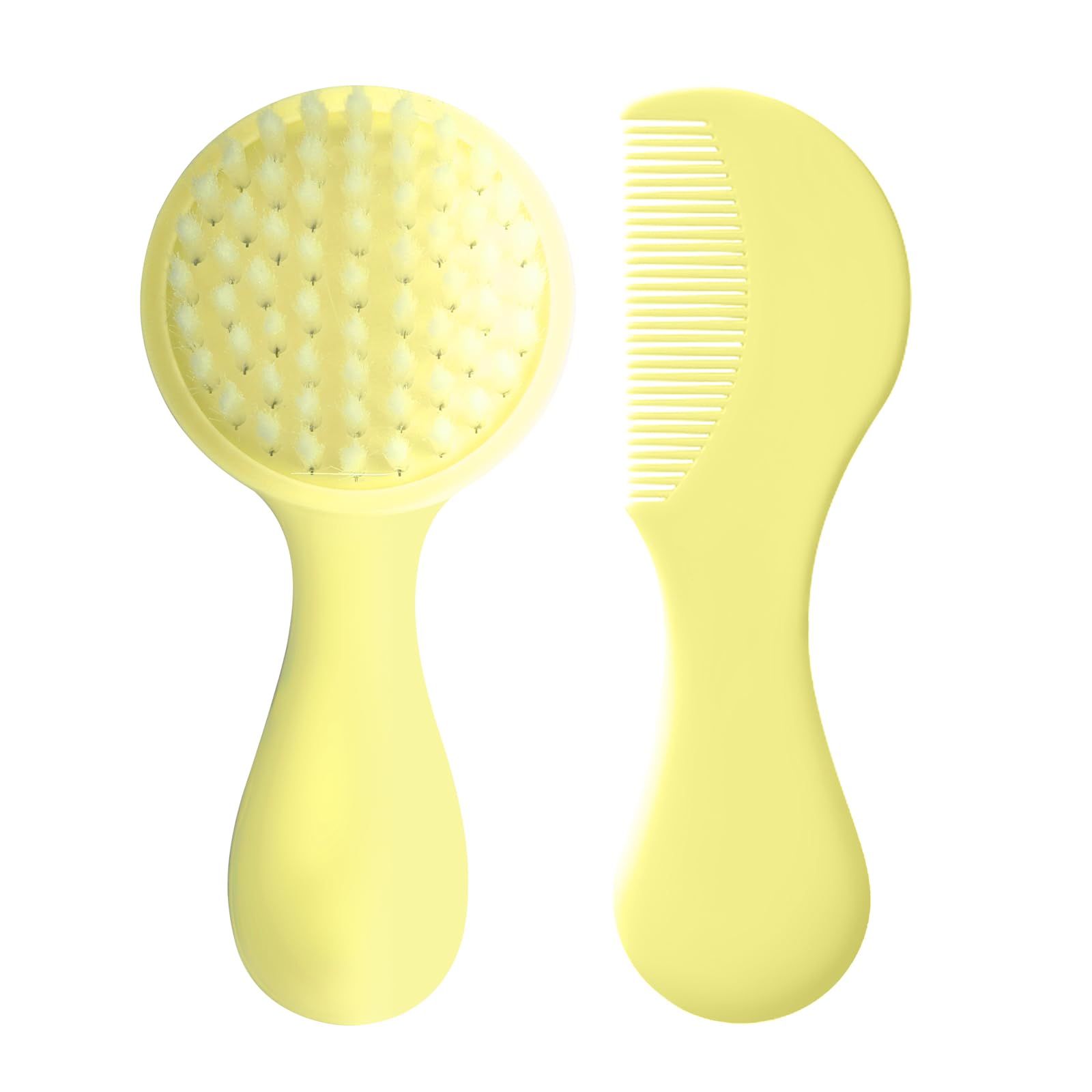 Baby-Haarkamm-Set, weiche Baby-Haarbürste, Babykamm, Haarkamm-Set, Neugeborene, Baby-Haarbürste und Kamm-Set, Babypflege, Haarbürste für Mädchen und Jungen, Baby-Haarbürsten-Set für Neugeborene, Gelb
