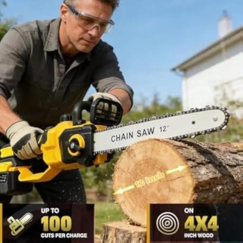 Image of 21V Brushless Telescopic Chainsaw - 12 Inch Cordless Pole Saw for Tree Trimming & Branch Cutting - Extends 3 Ft, with 2 Batteries, Fast Charger & Carrying Case, for Home and Garden Use
