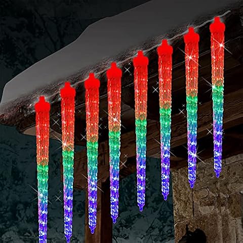 WATERGLIDE Meteor Shower Lights, 12" Outdoor Icicle Christmas Lights 8 Icicles 192 SMD LED Crystal Ice Falling Lights, Connectable Raindrop Lights, Xmas Winter Party Tree Holiday Decor, Multicolor Cover