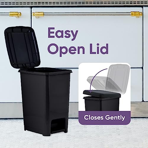 Image of Superio Slim Trash Can with Foot Pedal - 2.5 Gallon Step-On with Lid, Small Plastic Garbage Bin for Bathroom, Kitchen, Office, Under Desk, Bedroom, Dorm - Black, 3