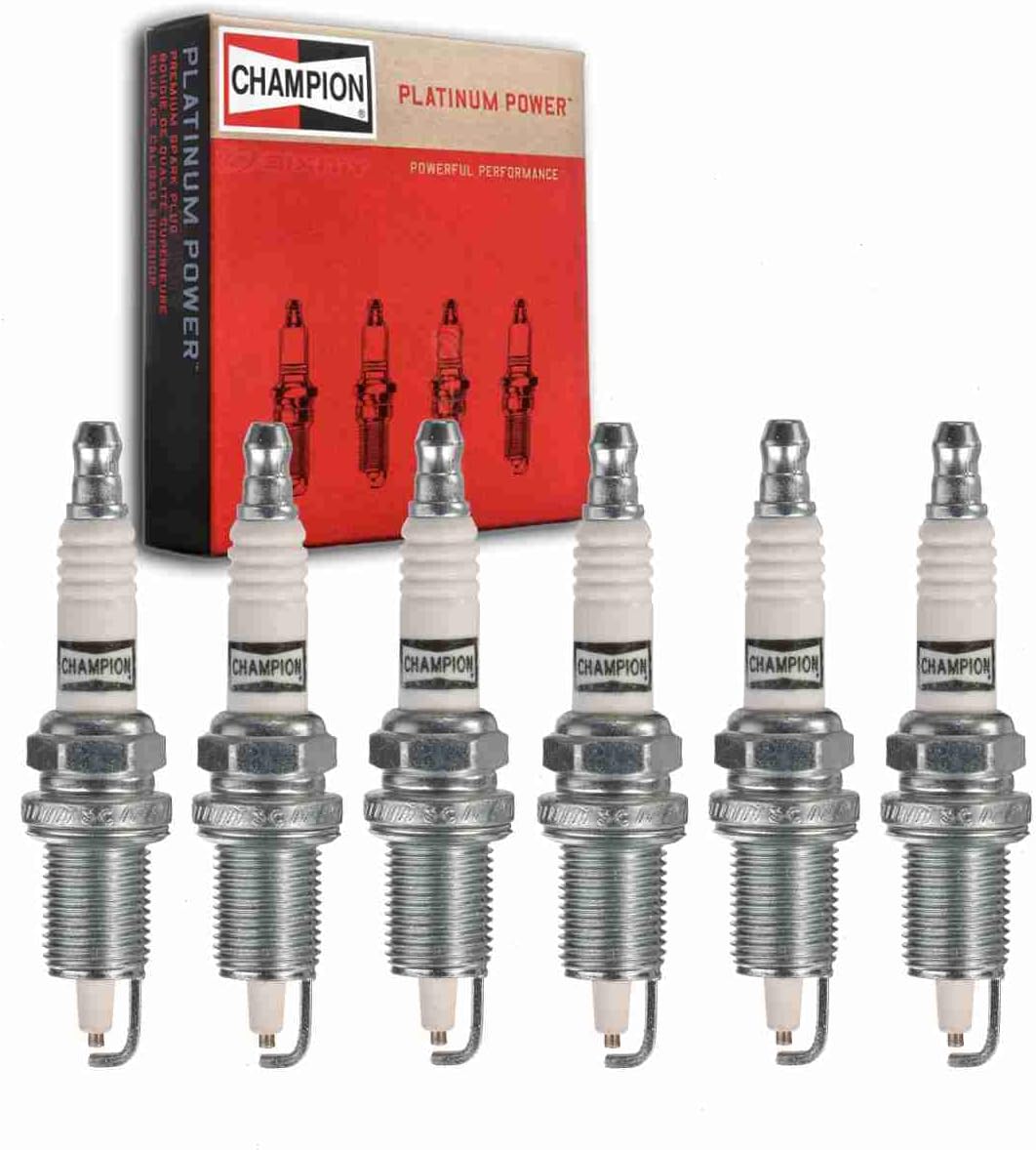 6 pc Champion Platinum Spark Plugs compatible with Jeep TJ 4.0L L6 1997-2006