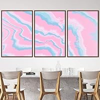 3 Piece Framed Canvas Wall Art Abstract Brushstroke Pink Pastel Liquid Canvas Prints Home Artwork Decoration for Living Room,Bedroom - 16