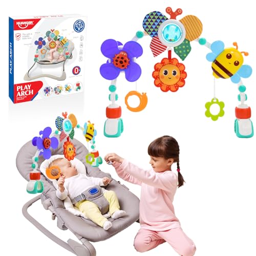 HappyKidsClub Arco de Juguetes para Cochecito, Juguetes Sensoriales Educativo con Sonajero, Regalos Bebés Recien Nacido (Jardín)