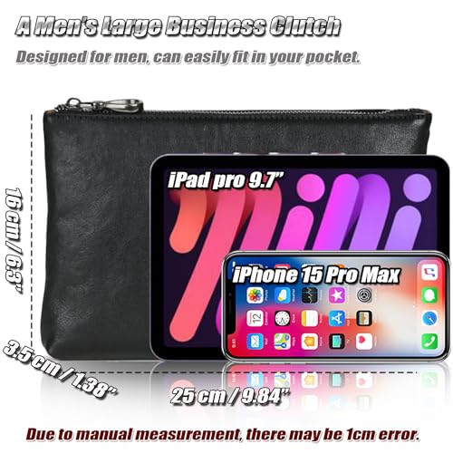 Vegetable Tanned Leather Clutch Bag for Men Multipurpose Business Handbag Luxurious Wristlet Wallet for 9.7" Tablet3