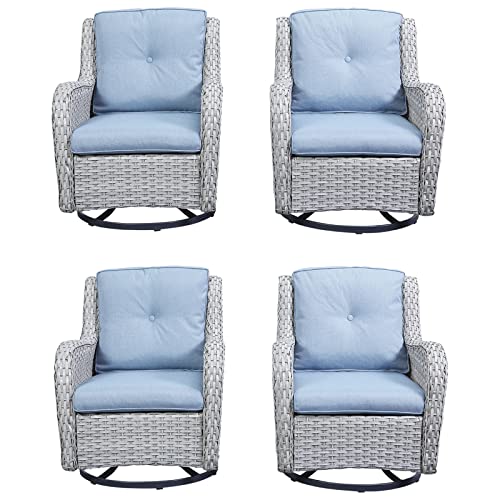 Rilyson Wicker Rocking Chair Swivel Chairs - 4 Piece Rocker Patio Chairs Set Rattan Rocking Chair For Outdoor Porch Deck Garden Backyard(Light Grey/Sky Blue) #TOP29