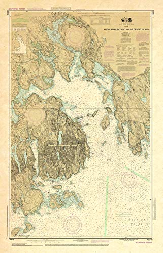 Paradise Cay Publications, Inc. Antiqued NOAA Chart 13318: Frenchman Bay and Mount Desert lsland