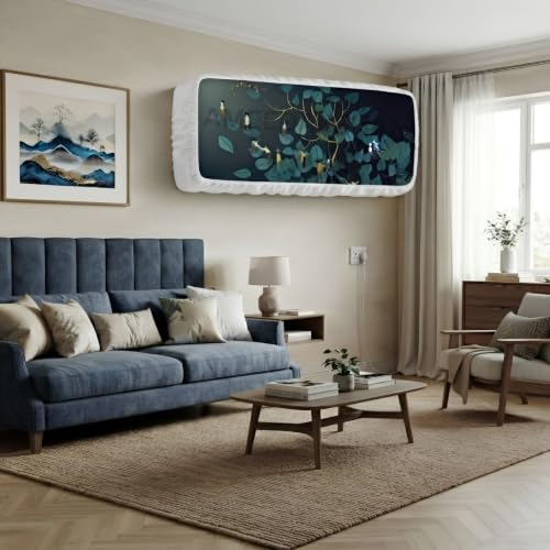 Image of Polyester Printed Air Conditioning Dust Cover Folding Designer Ac Cover For Indoor Split Ac 1.5 Ton (97X 31X 21 Cm ) (Green Pan)