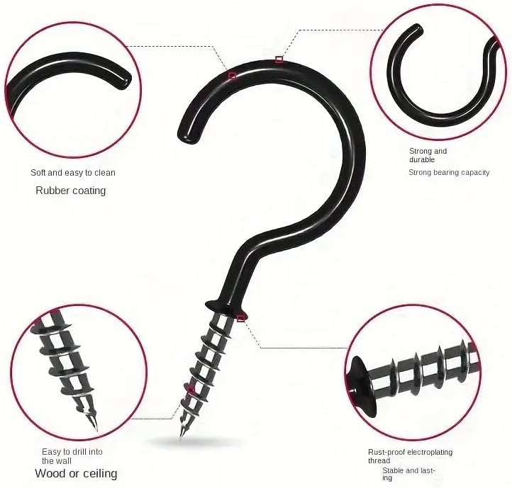 10pcs 3/4" Vinyl-Coated Hook, Question Mark Hook, Heavy Duty Screw Cup Hook for Bathroom Wall Hanging