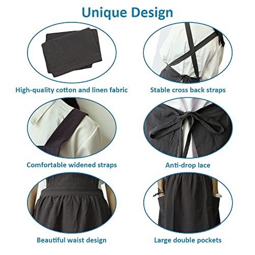Funwaretech Cross Back Art Apron With Pockets Apron For Women Girls,Japanese Cute Cotton/Linen Cooking Gardening Painting Cleaning Florist Pottery Pinafore Apron With Waist Ties-Pink #TOP1