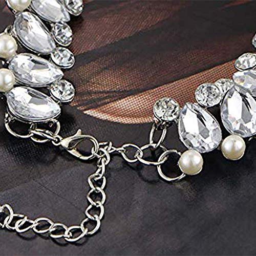 Chmier Bohemia Rhinestone Choker Crystal Necklace Pearl Choker Wedding Jewelry Bridal Necklace Diamond Pendant Choker For Women And Girls (Silver) #TOP5