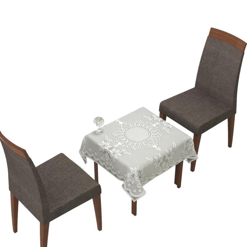 Beautiful Square 2 Seater Floral Center Table Cover - White-image-5