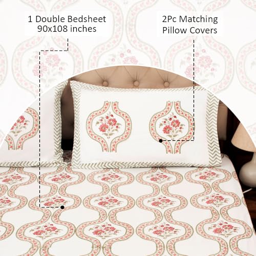 Image of Bedsheet with 2 Pillow Covers, Pink, King Size