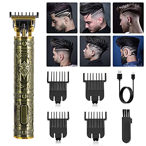 Hair Clippers for Men Professional Cordless T-Blade Beard Trimmer, Rechargeable Zero Gapped Close Cut Clippers for Men Hair Design (Vintage Gold)