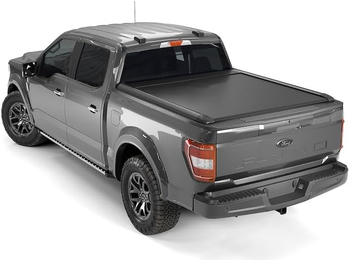 TrailFX TFX6003 Hard Retractable Tonneau Cover Fits 2015-2025 Ford F-150 with 5.5 Foot Bed Manual Retractable with Key Lock Black Matte Powder Coated Aluminum T-Slot Rails Clamp-On