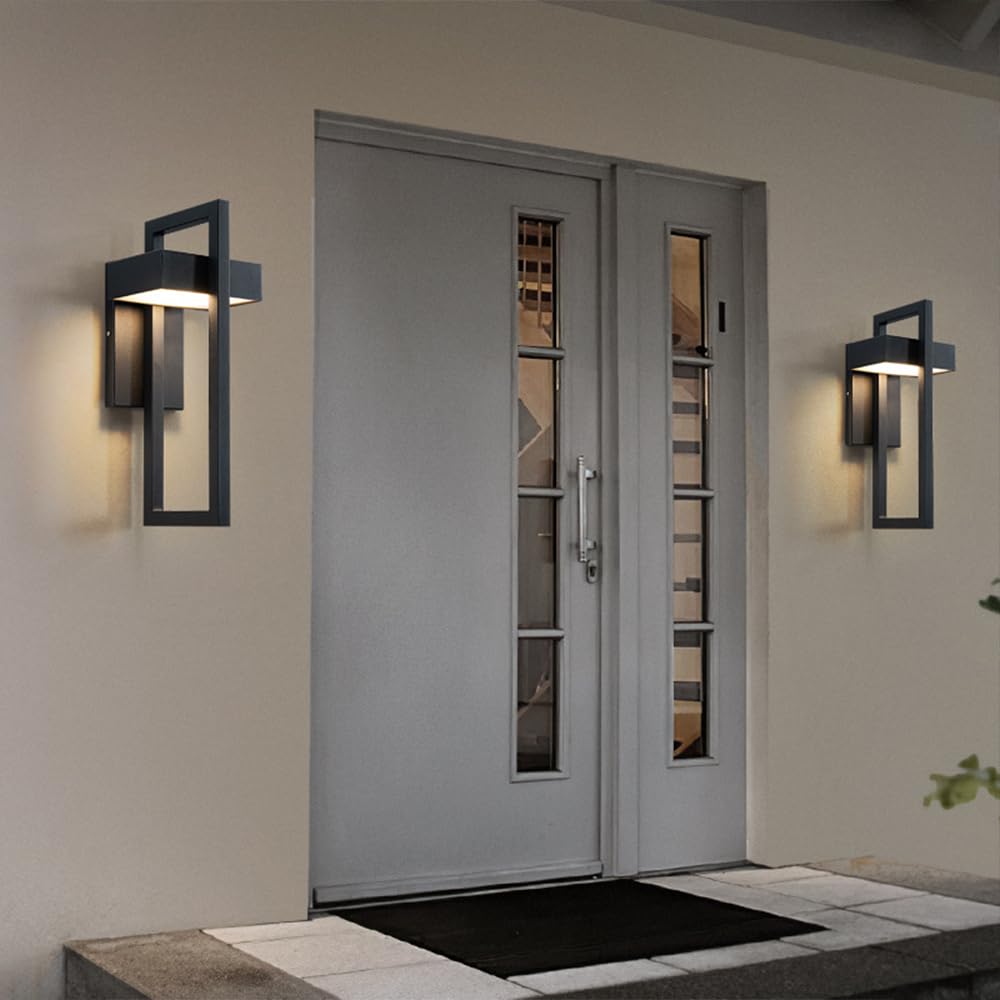 Appliques murales extérieures Modernes 3000K Appliques murales LED intégrées extérieur/intérieur, luminaire extérieur Noir Mat 12W, Appliques murales carrées pour Maison Garage Porte d'entrée